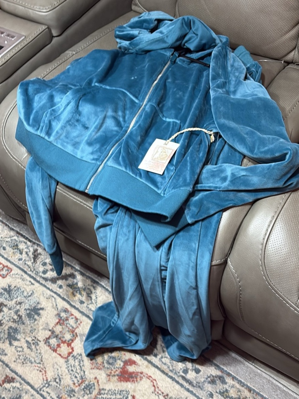 Jessica Simpson Teal Velvet Hooded Zip Pantsuit